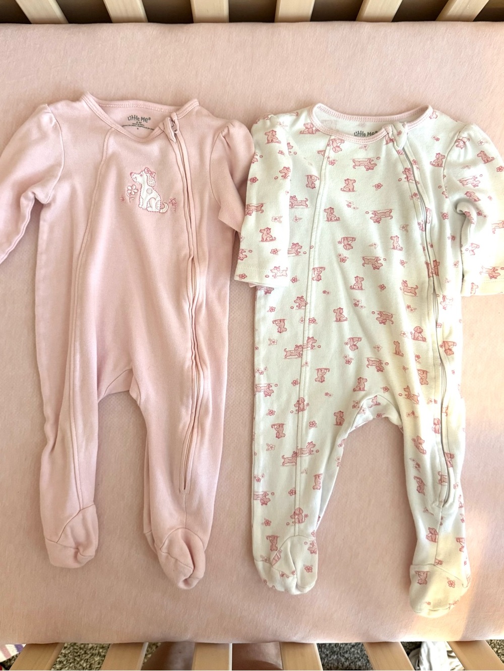 Little Me Baby Girl Pink Footed One-Piece Sleepers - bundle Pack of 2- pink dog